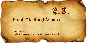 Mazák Benjámin névjegykártya